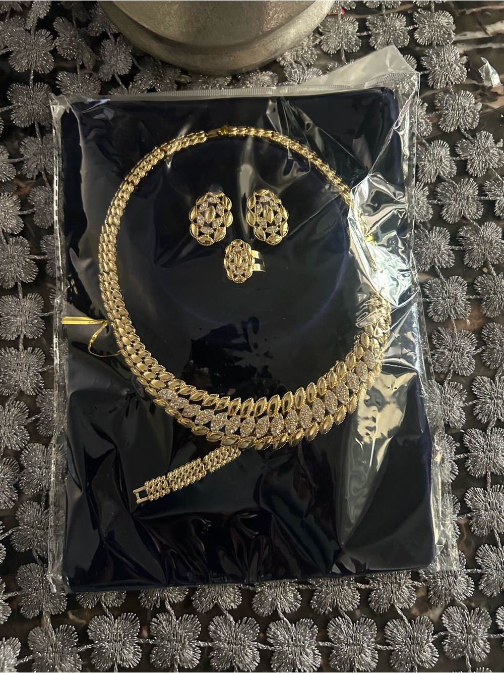 Gold Women's Necklace, Earrings & Ring Set - Elegant Bridal Jewelry